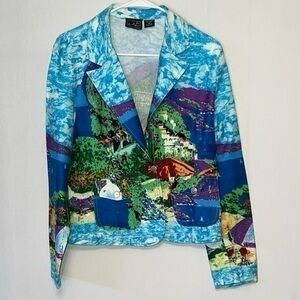 L.J.L. Sport Blazer art wear Jacket Button Closure Colorful Abstract M.